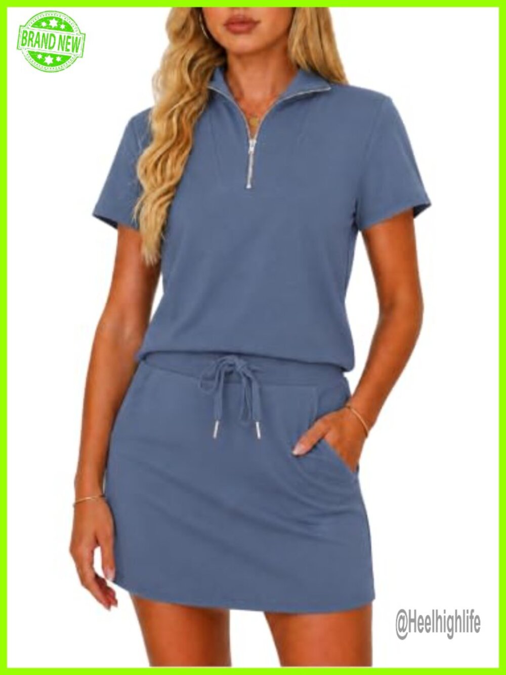 Womens Two Piece Skort Set Half Zip Polo Top Summer Outfit